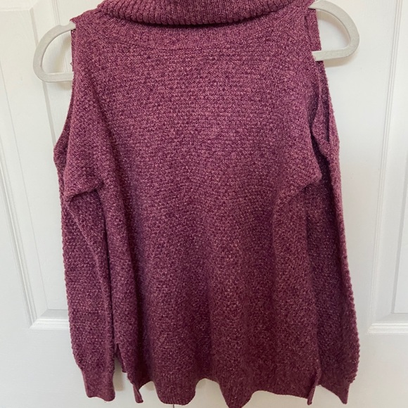 Hollister Magenta Turtleneck Open Shoulder Sweater - Picture 2 of 7